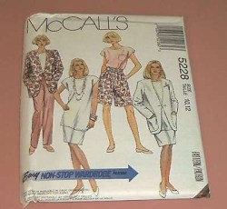 5228 MCCALLS EZ 1 BUTTON JACKET,  TUNIC, TOP,  BOTTOMS PATTERN 10-12,12-14, 16-18  UNCUT CHOICE